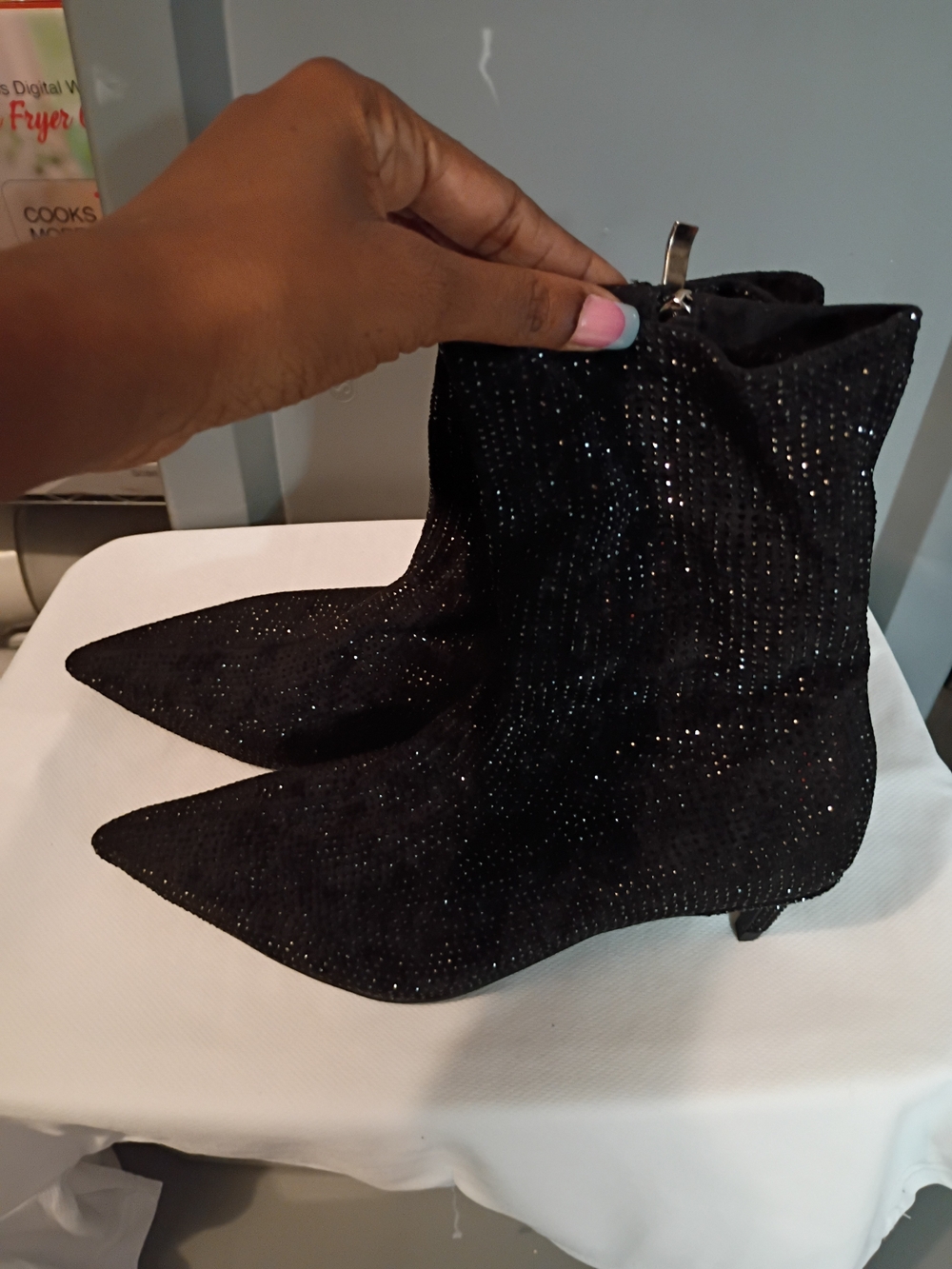 Women's Black Sparkle Pointed-Toe Ankle Boots